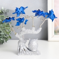 Сувенир от сглаза "Цветущее дерево. Филин со слитком золота" серебро, синий 16х5,5х18,5 см