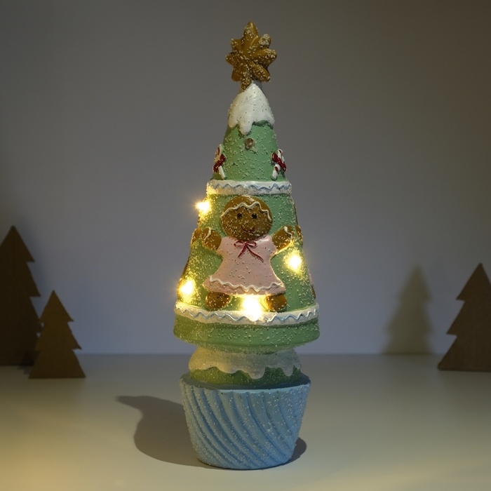 Сувенир керамика свет "Пряничная ёлочка с печенюшками" зелёная 10х10х31 см