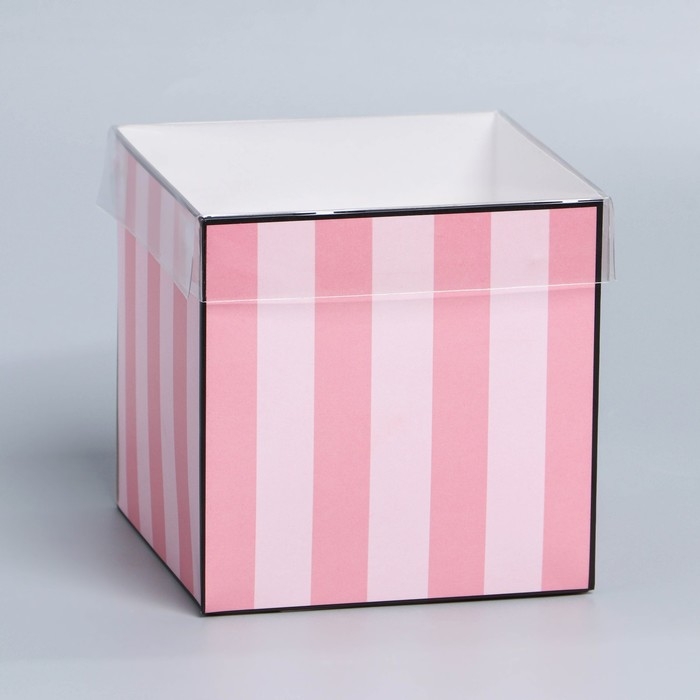 Коробка подарочная для цветов с PVC крышкой, упаковка, &laquo;Розовые полосы&raquo;, 12 х 12 х 12 см
