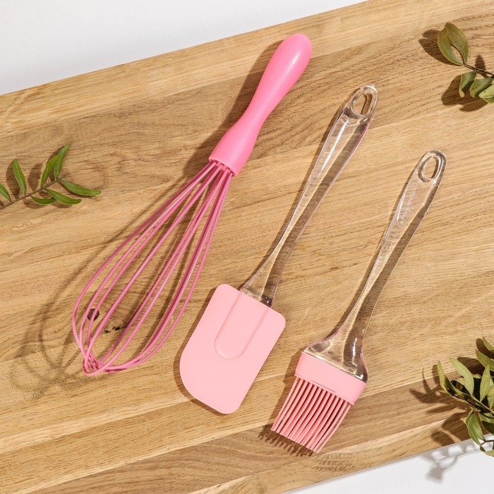 Набор для выпечки Доляна, 4 предмета: форма разъёмная &laquo;Элин. Квадрат&raquo;, кисточка, лопатка, венчик, цвет розовый