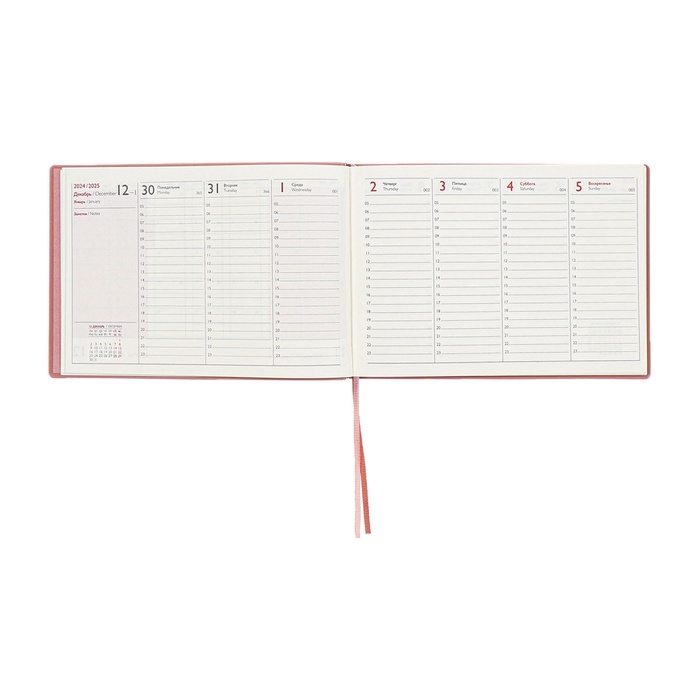 Еженедельник датированный 2025 года, 181х127 мм, 64 листа ESCALADA, мягкая обложка из искусственной кожи, блинтовое тиснение, кремовый блок 70 г/м&sup2;, розовый