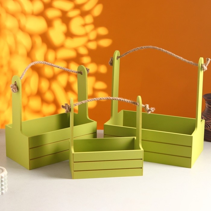 Набор кашпо деревянных 3 в 1 (29&times;18&times;33; 25&times;15&times;30; 21&times;12&times;23) "Аром", Фисташковый