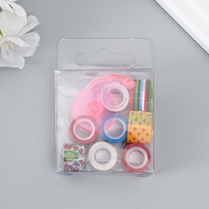 Клейкая лента декоративная с держателем (набор 8 шт) ширина 1,2 см длина 2,8 метра МИКС