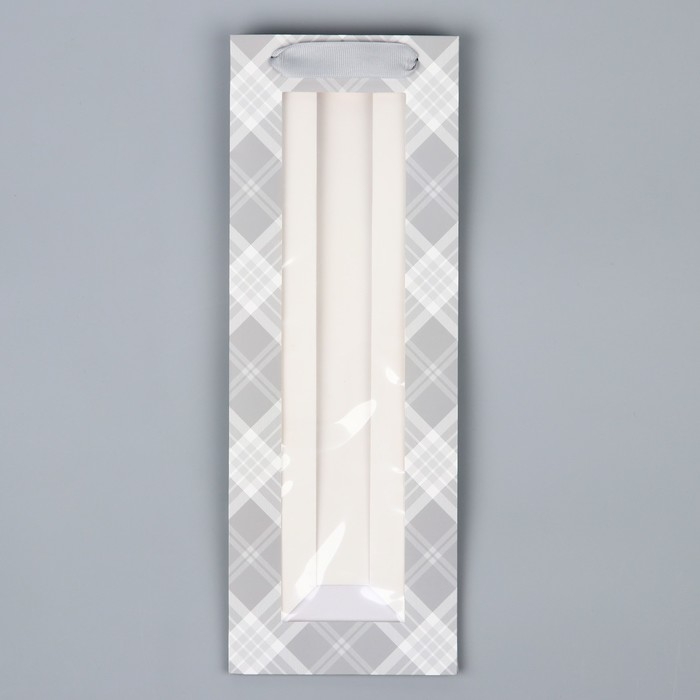 Пакет подарочный под бутылку, упаковка, &laquo;Клетка&raquo;, 36 х 13 х 10 см