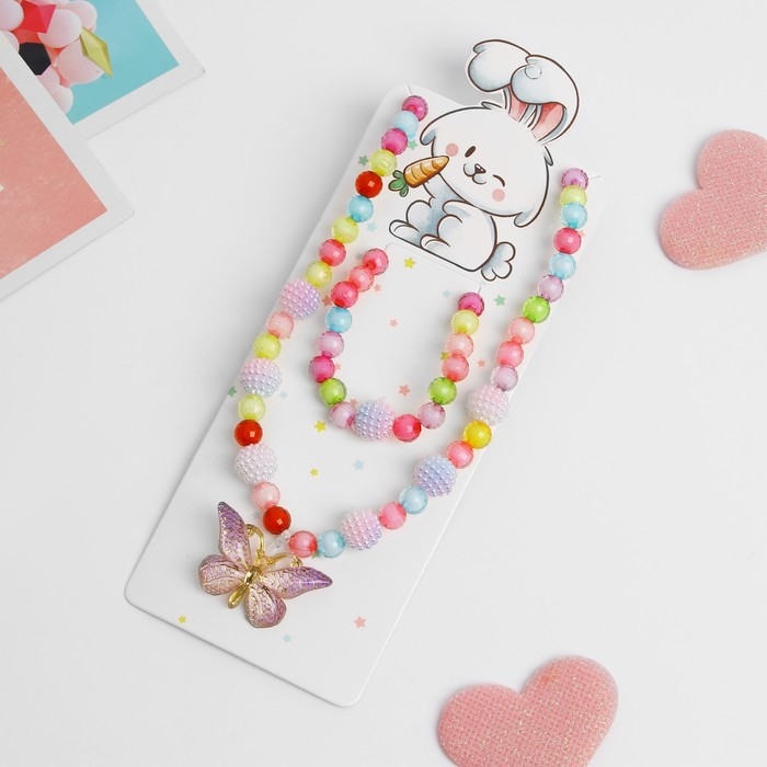 Набор детский &laquo;Выбражулька&raquo; 2 предмета: кулон, браслет, сахарная бабочка, цветной