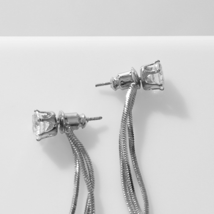 Серьги висячие со кругами &laquo;Цепочки&raquo; круг, цвет белый в серебре