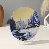 Тарелка декоративная &laquo;Зимушка&raquo;, с рисунком на холсте, настенная, D = 19,5 см