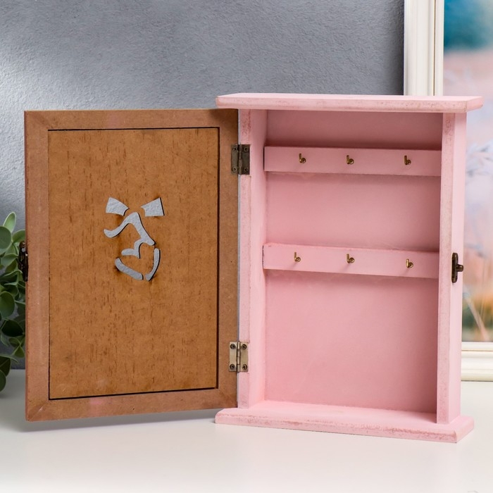 Ключница дерево Ключница дерево "Сердечко на бантике" розовая 26,5х21х6,5 см