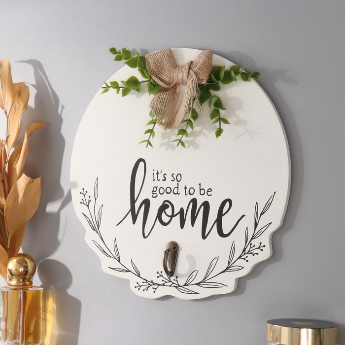 Крючки декоративные дерево Крючки декоративные дерево "Хорошо быть дома. Бант и эвкалипт" 23,5х23,5 см