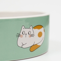 Миска керамическая "Котяры" 300 мл  12,5 x 4,5 cм, бело-зелёная