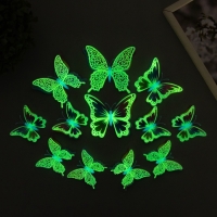 Магнит пластик светится в темноте "Цветные бабочки" двойные крылья набор 12 шт Магнит пластик светится в темноте "Цветные бабочки" двойные крылья набор 12 шт