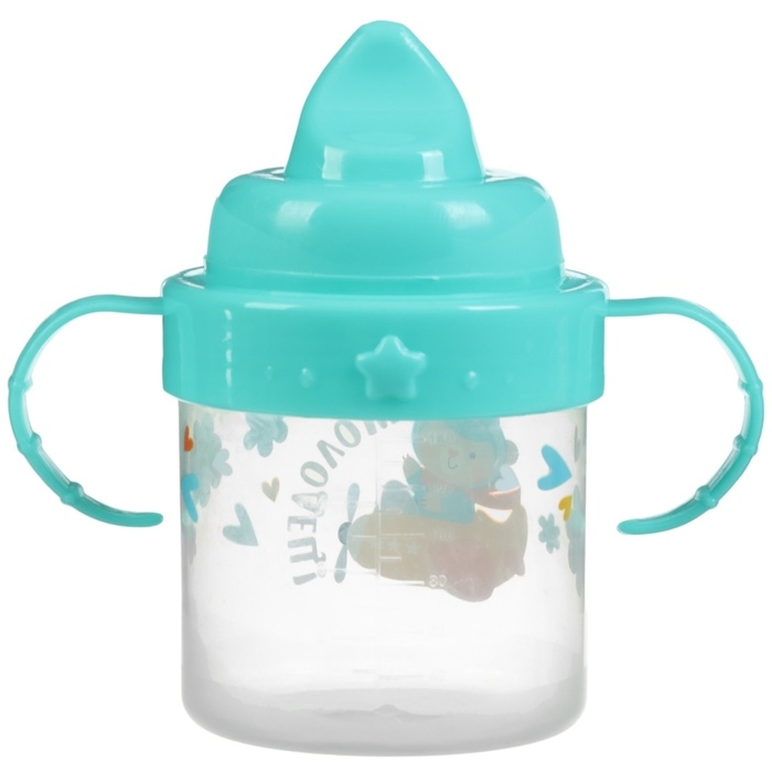 Поильник детский с твёрдым носиком &laquo;мишка&raquo;, 140 мл., с ручками, цвет бирюзовый