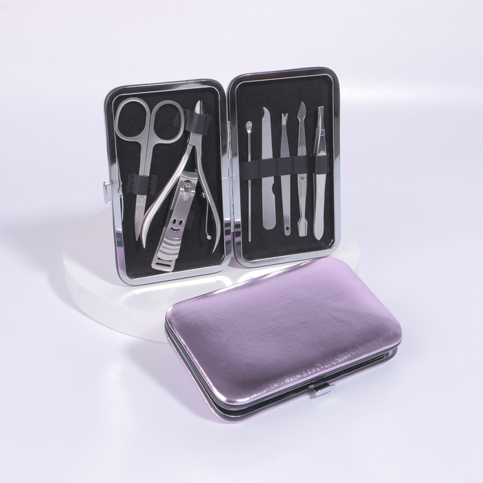 Набор маникюрный &laquo;Metallic&raquo;, 8 предметов, в футляре, цвет розовый