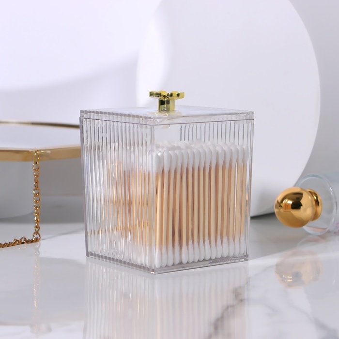 Органайзер для ватных палочек «FLOWER», с крышкой, 11 × 8,5 × 8,5 см, цвет прозрачный/золотистый Органайзер для ватных палочек «FLOWER», с крышкой, 11 × 8,5 × 8,5 см, цвет прозрачный/золотистый