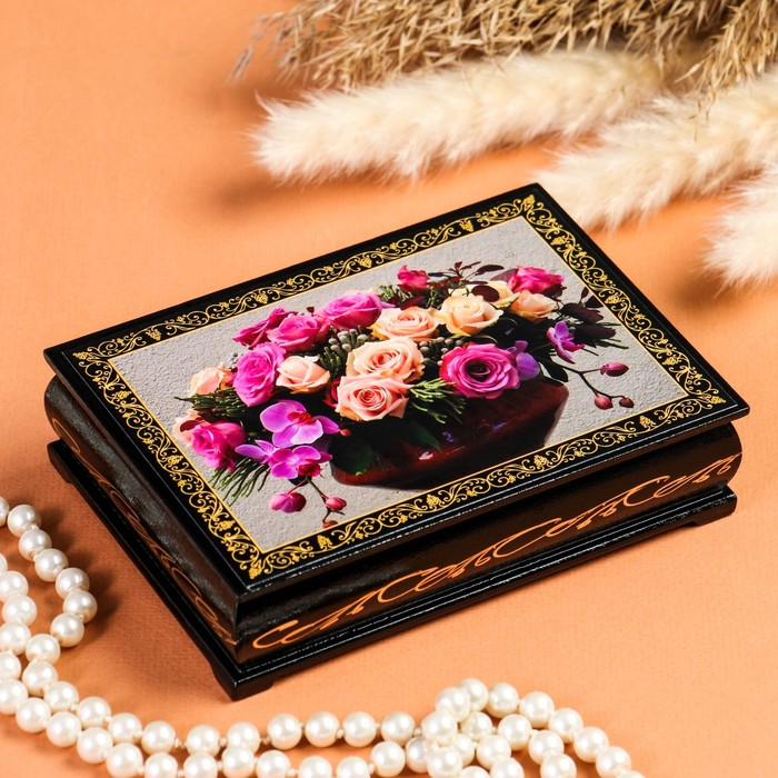 Шкатулка &laquo;Орхидеи с розами&raquo;, 10&times;14 см, лаковая миниатюра