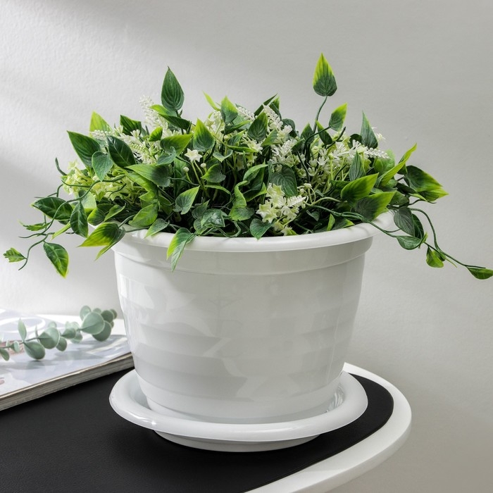 Горшок для цветов с поддоном &laquo;Виола&raquo;, 5 л, пластиковый, белый