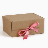 Коробка подарочная складная, упаковка, &laquo;Крафт, розовая лента&raquo;, 22 х 16.5 х 10 см