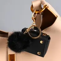 Брелок кожзам с карабином, с пушистиком "Сумочка" чёрный 5,8х2,4х5 см