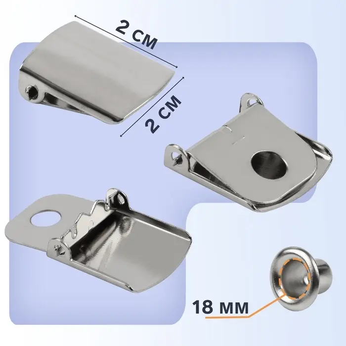 Застёжка для кепки, с люверсом, 2&times;2 см, цвет серебряный