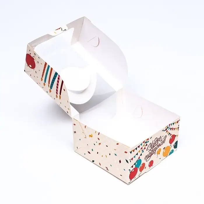 Коробка под бенто - торт с окном &laquo;С днём рождения&raquo;, 14&times;14&times;8 см