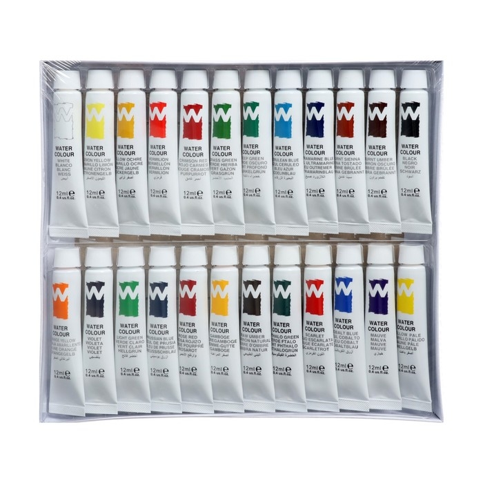Краски акварельные 12 мл, в металлической тубе, в картонной коробке, 24 цвета