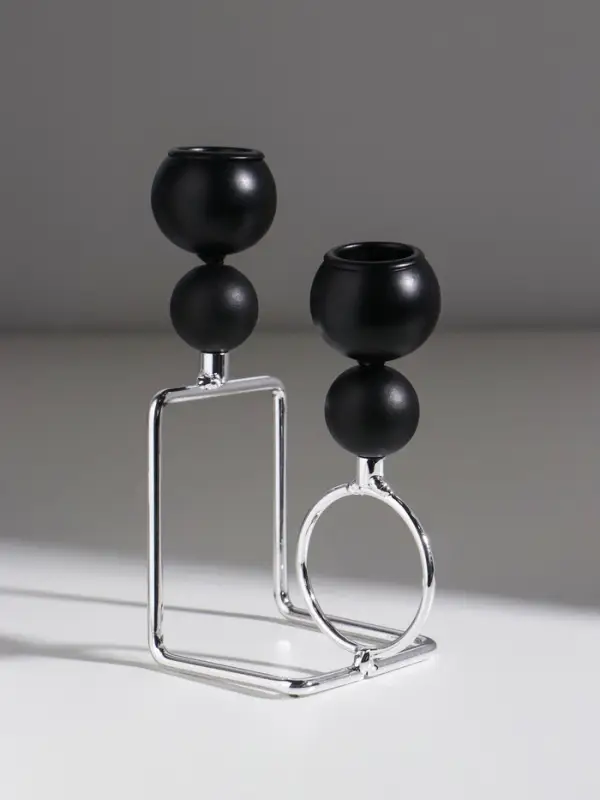 Подсвечник металл,дерево на 2 свечи"Шары.Абстракция"d=2,2 см чёрный и хром11,5х7х16,2 см