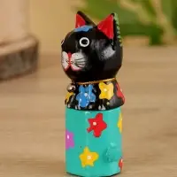 Сувенир "Кот в кастрюльке" дерево 4х4х10 см