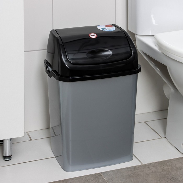 Ведро для мусора &laquo;Камелия&raquo;, 18 л, цвет серебристый перламутр/чёрный