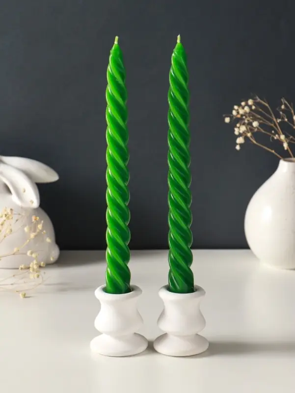 Набор свечей витых, 2,3х 24,5 см, 5 ч, 50 г, 2 штуки, тёмно-зелёный
