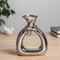 Керамическая ваза декоративная настольная &laquo;Шейн&raquo;, для цветов, сухоцветов, d отв.- 3 см, 19&times;15 см, серебро