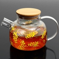 Чайник стеклянный заварочный с бамбуковой крышкой &laquo;Нежная мимоза&raquo;, 1000 мл