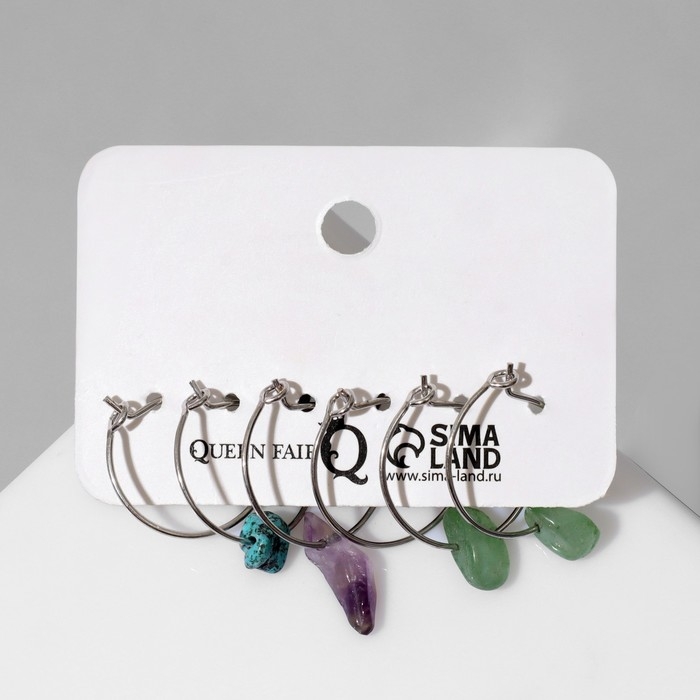 Набор серьги 3 пары &laquo;Дары&raquo;, цветной в серебре