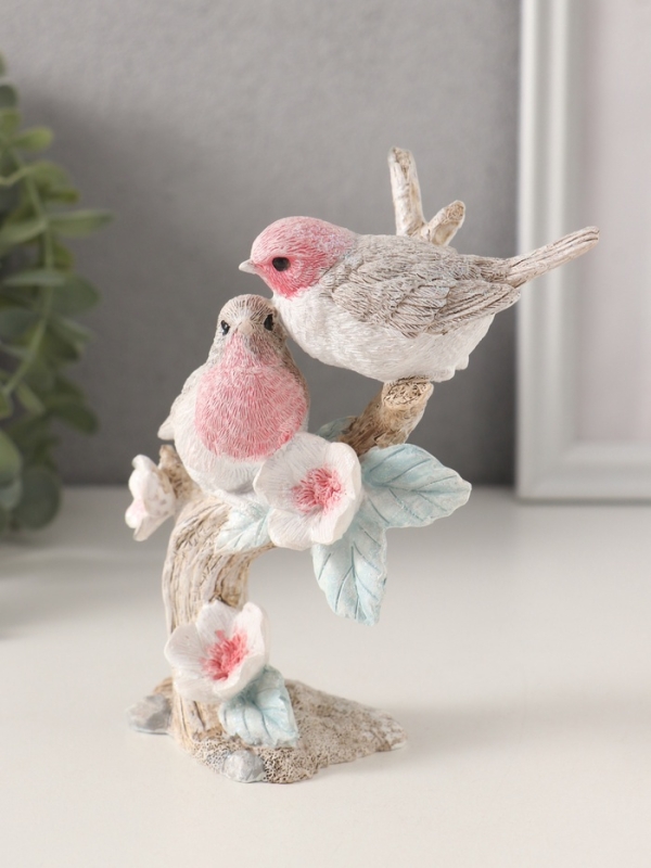 Сувенир полистоун "Воробышки на цветочном дереве" розово-голубой 11,5х5,5х13,5 см