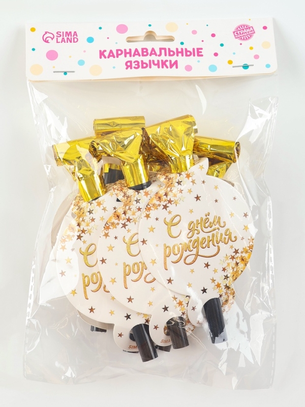 Карнавальный язычок &laquo;С Днем Рождения&raquo;, набор 6 шт