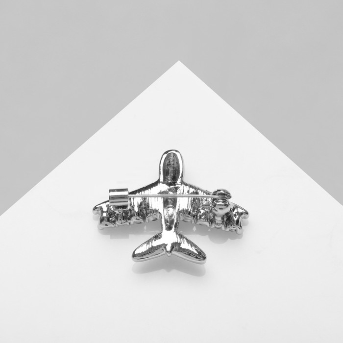 Брошь &laquo;Самолёт&raquo; летящий, цвет бело-голубой в серебре