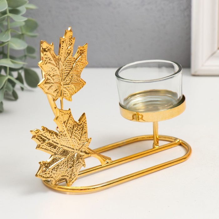Подсвечник металл на 1 свечу Подсвечник металл на 1 свечу "Кленовые листья" d=4,5 см золото 5,8х13х13 см