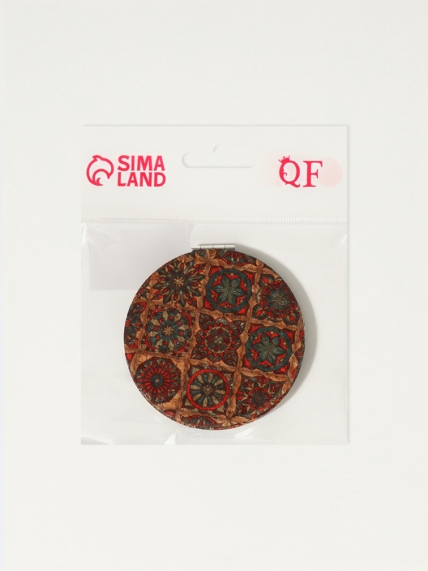 Зеркало складное &laquo;Орнамент&raquo;, d = 7,2 см, с увеличением, цвет коричневый/оранжевый