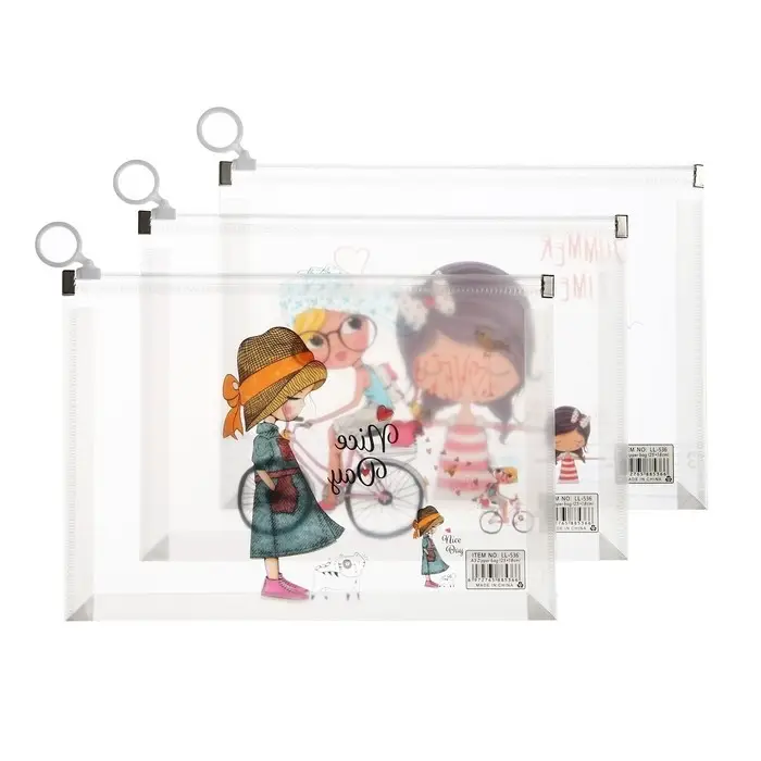 Папка-конверт на молнии формат А5, 180мкр, с рисунком "Маленькая девочка", МИКС