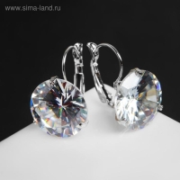 Серьги со стразами &laquo;Большой сапфир&raquo; в наклоне, d=1,5, цвет белый в серебре