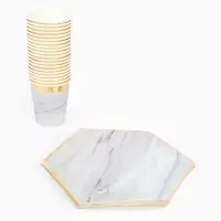 Набор посуды для праздника на 20 персон, мрамор белый (тарелки 23 см, стакан 250 мл)