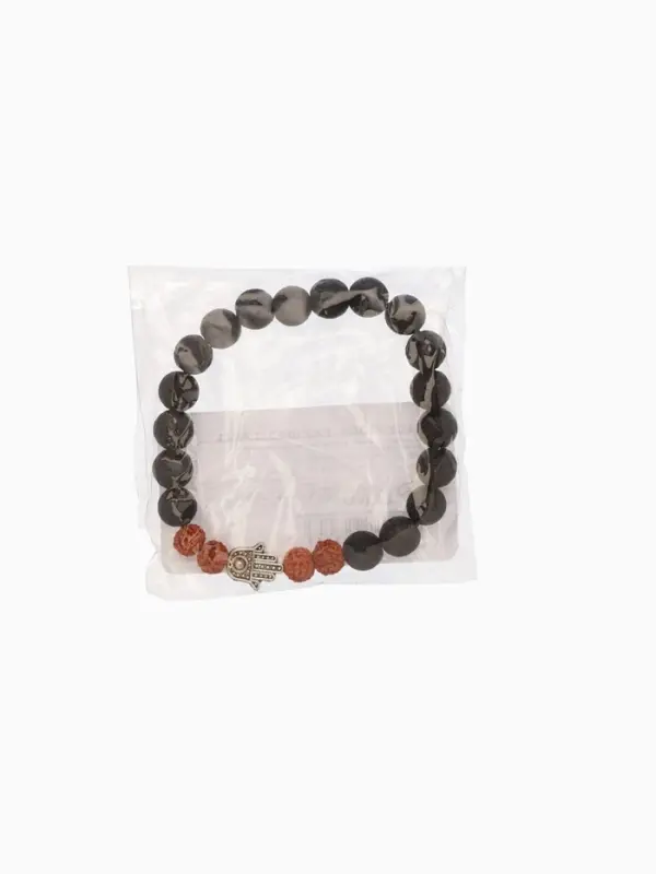 Браслет "Хамса" лава, рудракша, длина 18 см, цв. чёрный, коричневый