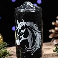 Свеча столб 50*100 мм с накаткой "Символ года" , Лошадь, черная