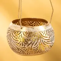 Подсвечник подвесной из кокоса, 14&times;14&times;10 см, бело-золотой