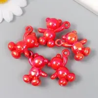 Декор для творчества пластик "Перламутровый мишка с петелькой" красный 3х1,4х3,1 см