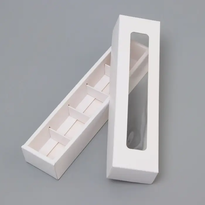 Коробка для 5 конфет с окном, с тонкими разделителями, белый 21&times;5.5&times;3.3 см