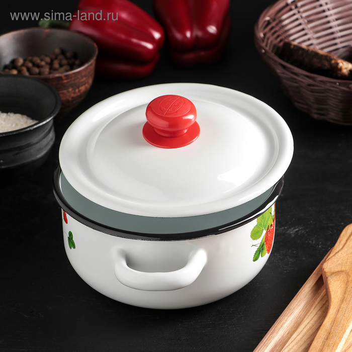 Кастрюля эмалированная 1,5 л, декор МИКС, цвет белый