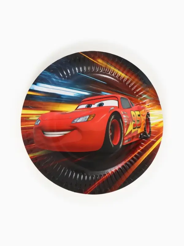 Посуда одноразовая бумажная на 10 персон: стаканы, тарелки, скатерть, Машинки