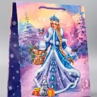 Пакет подарочный новогодний ламинированный, &laquo;Снегурочка и зайчик&raquo; , 26&times;12&times;32 см