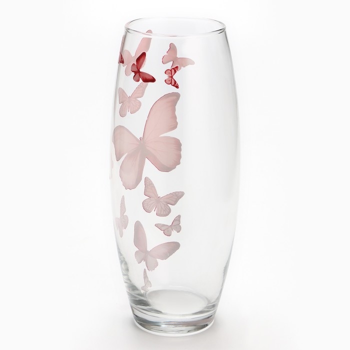 Ваза для цветов &laquo;Бабочки&raquo; стеклянная, прозрачная, 26 см. 1,7 л.
