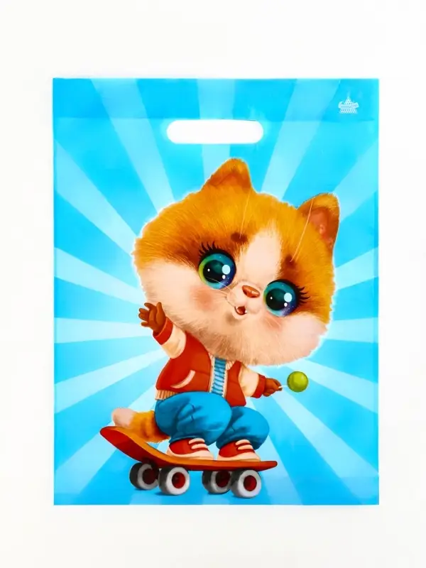 Пакет "Кот на спорте", полиэтиленовый с вырубной ручкой, л 40х31 см, 60 мкм